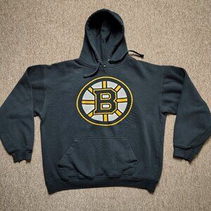 Vintage OLD TIME HOCKEY Hoodie Men L Black Boston Bruins Logo Graphic Pullover